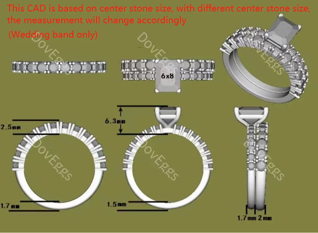 Doveggs round half eternity pave moissanite/lab grown diamond wedding band (wedding band only)-2.0mm band width