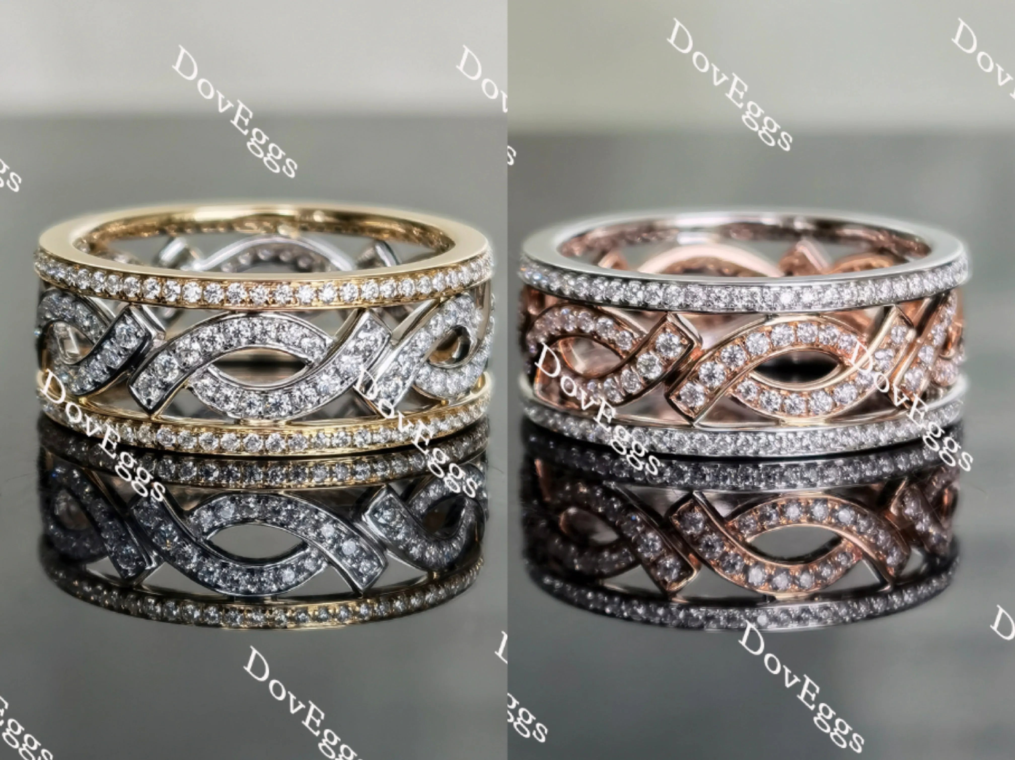 Doveggs round vintage full eternity pave moissanite/lab grown diamond wedding band-8.7mm band width