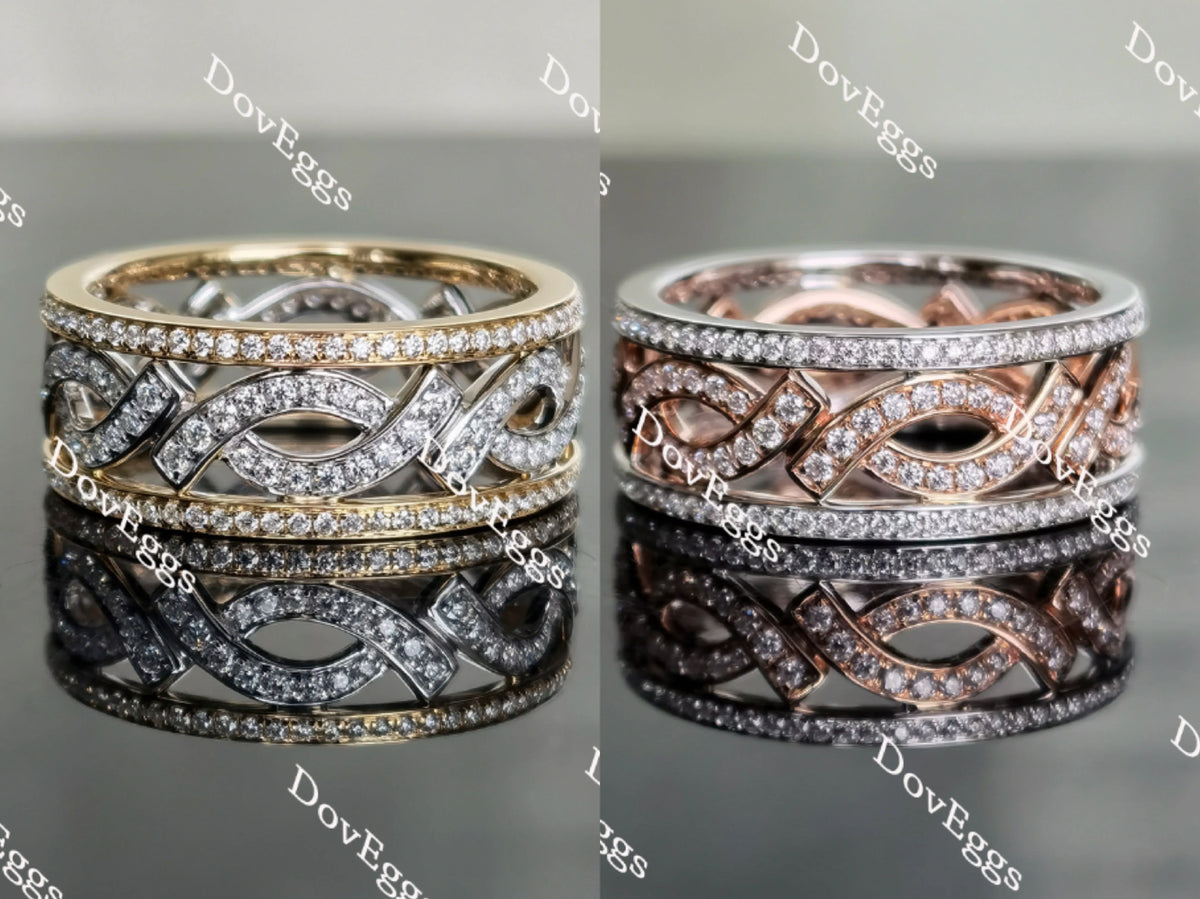 Doveggs round vintage full eternity pave moissanite/lab grown diamond wedding band-8.7mm band width