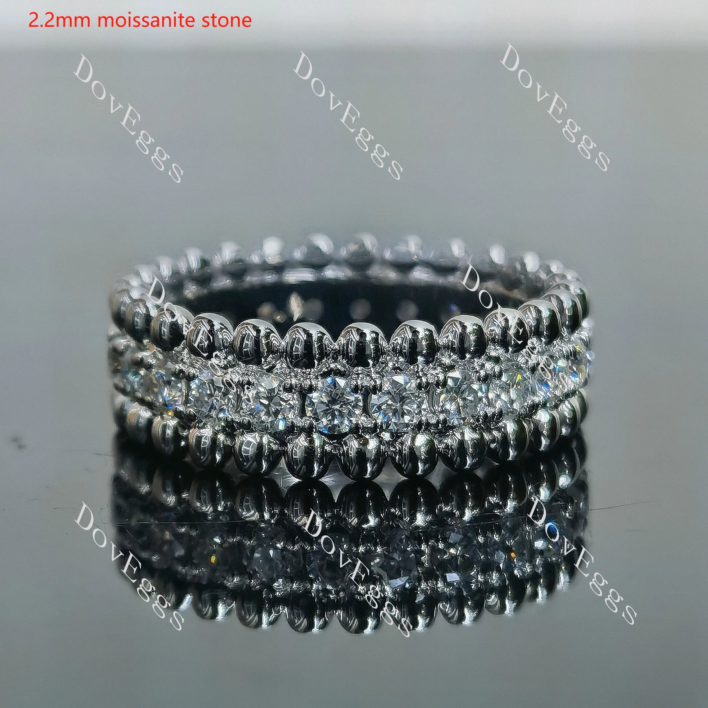 Doveggs round full eternity pave moissanite/lab grown diamond wedding band for women-5.2mm band width