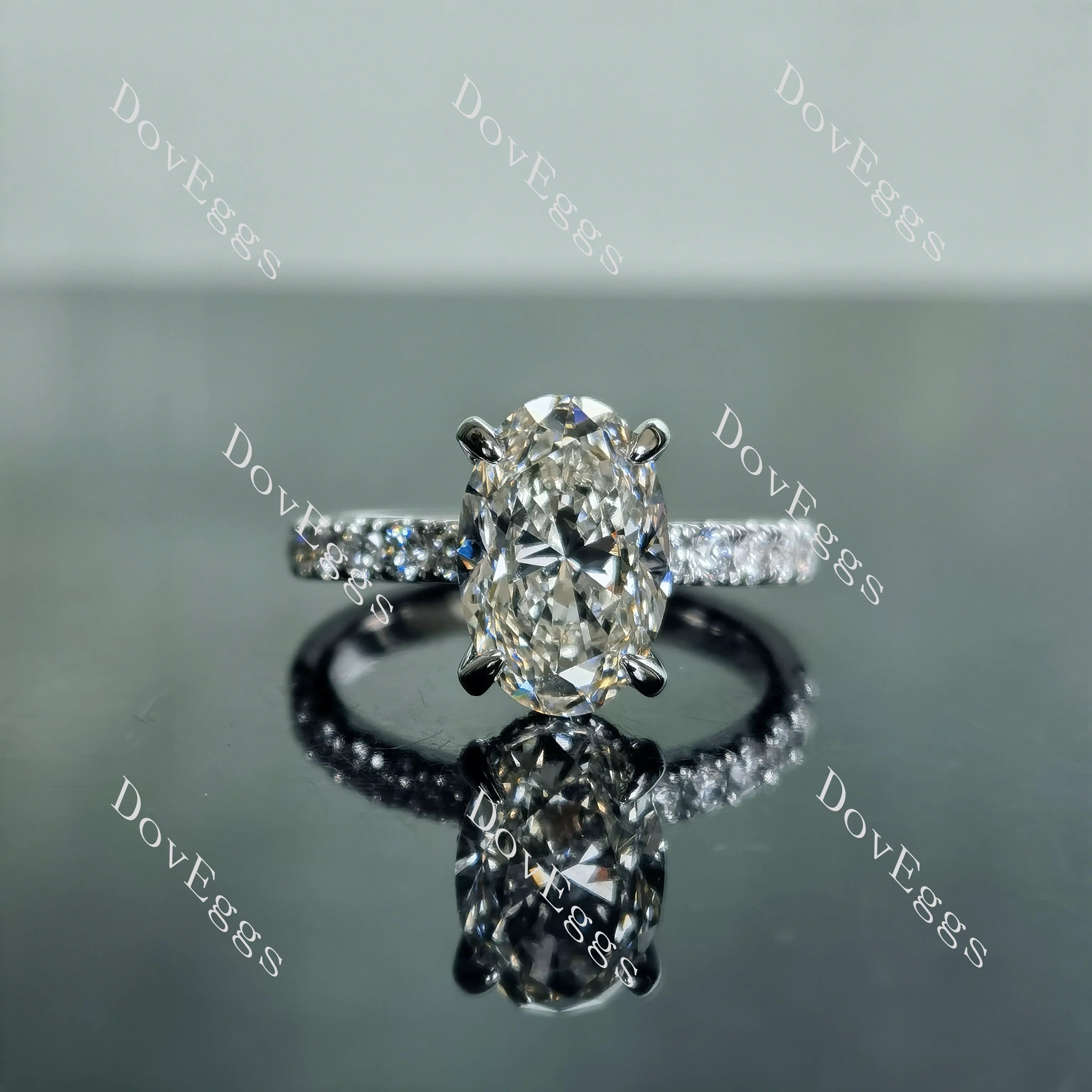 Doveggs Oval Pave Lab Grown Diamond Engagement Ring