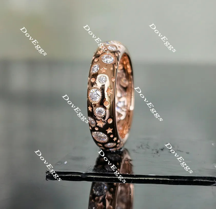 Doveggs art deco round full eternity moissanite/lab grown diamond wedding bands-5mm band width