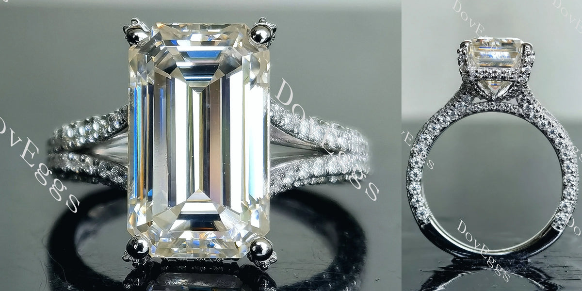 Doveggs emerald half eternity pave split shank moissanite ring