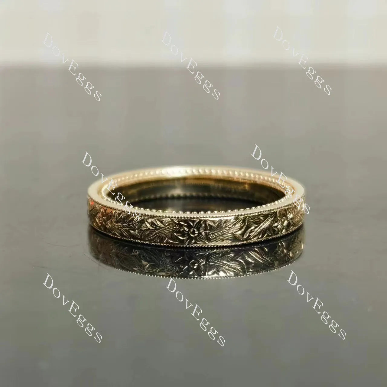 Doveggs vintage art deco carved wedding band-3.0mm band width