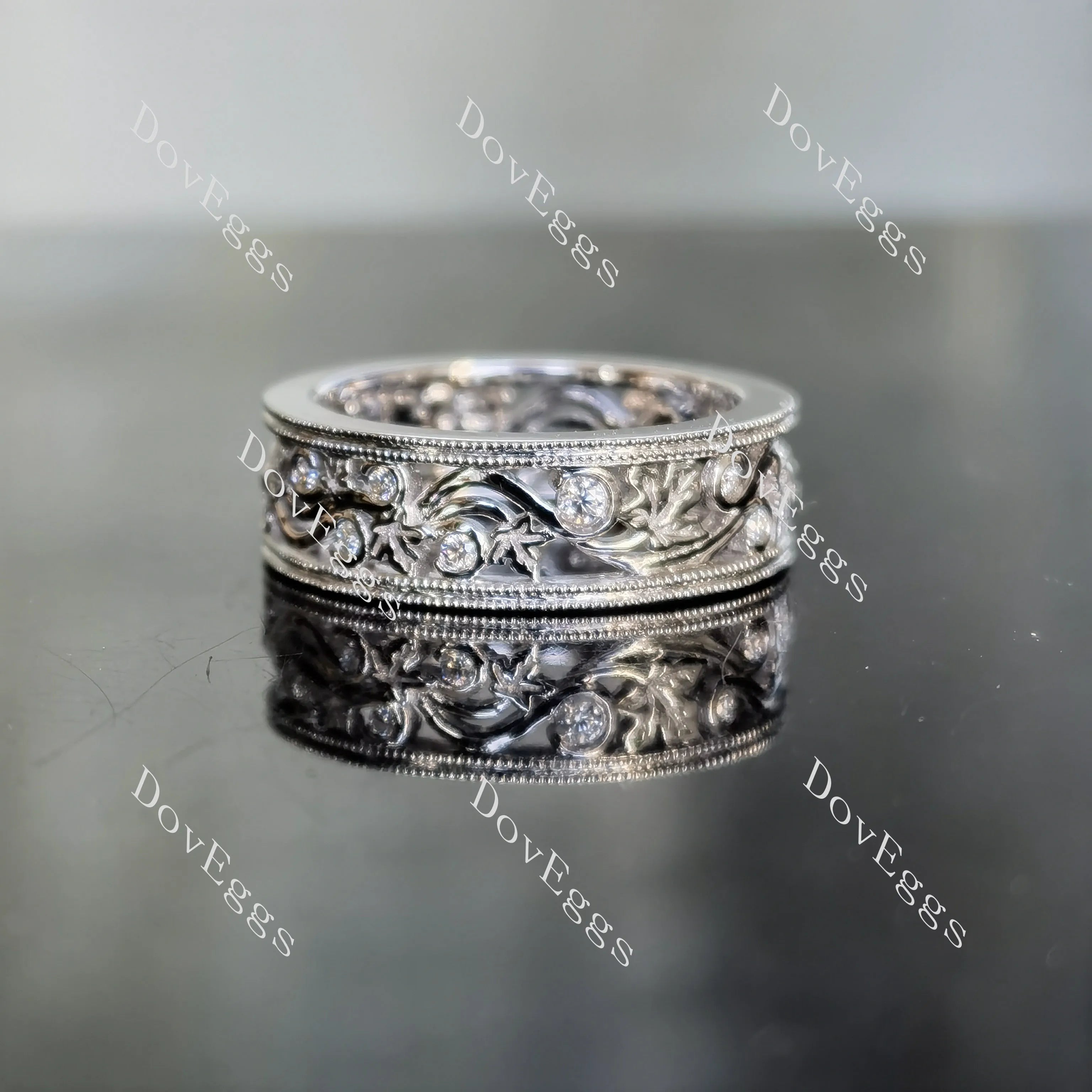 Doveggs round full eternity vintage moissanite/lab grown diamond wedding band-6.5mm band width