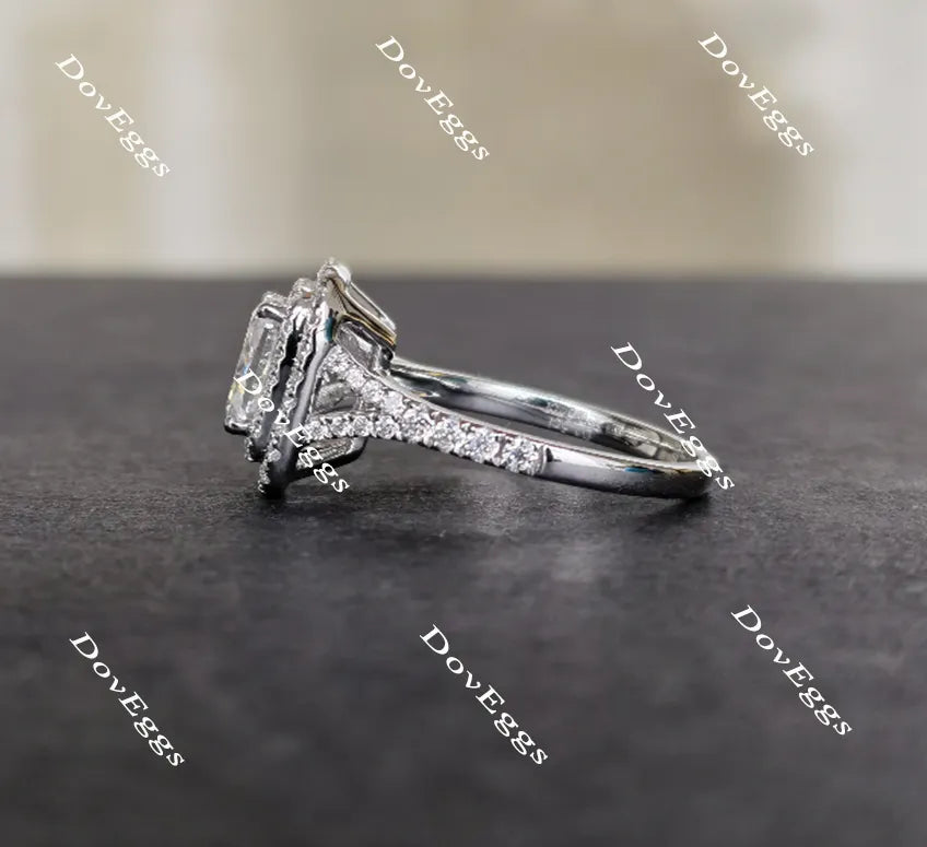 Cushion pave double halo moissanite engagement ring| DovEggs