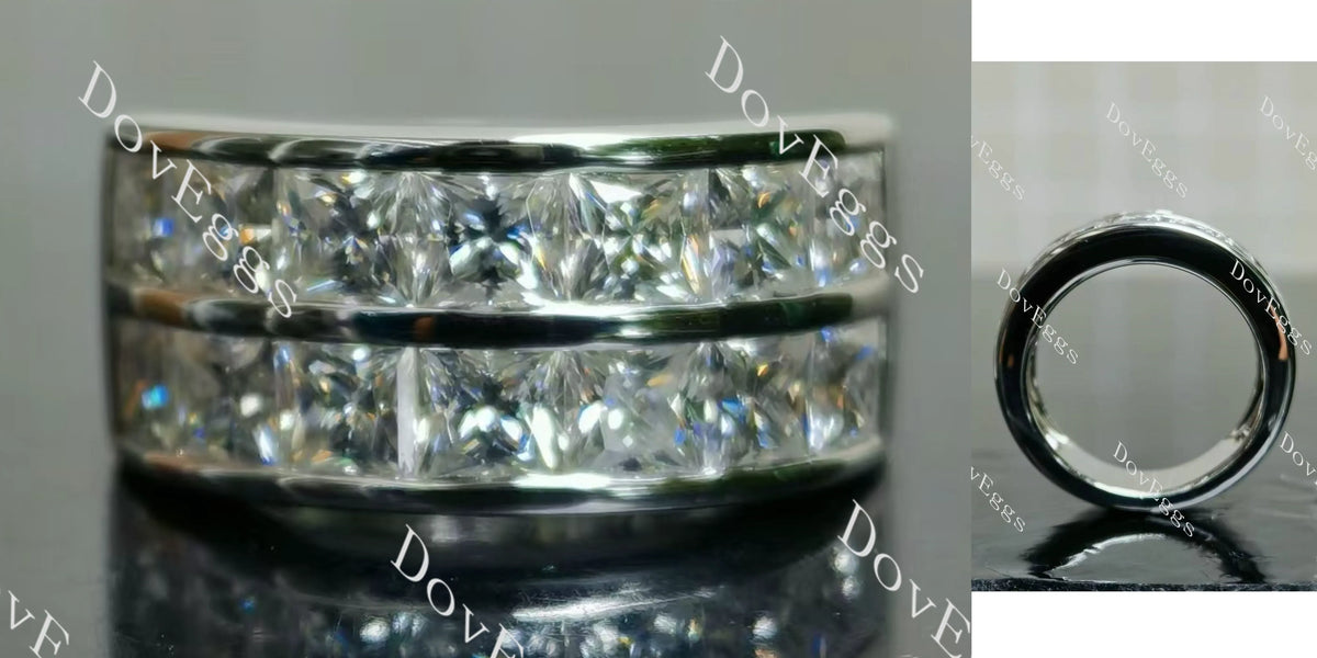 Doveggs princess channel set moissanite/lab grown diamond wedding band-7mm band width
