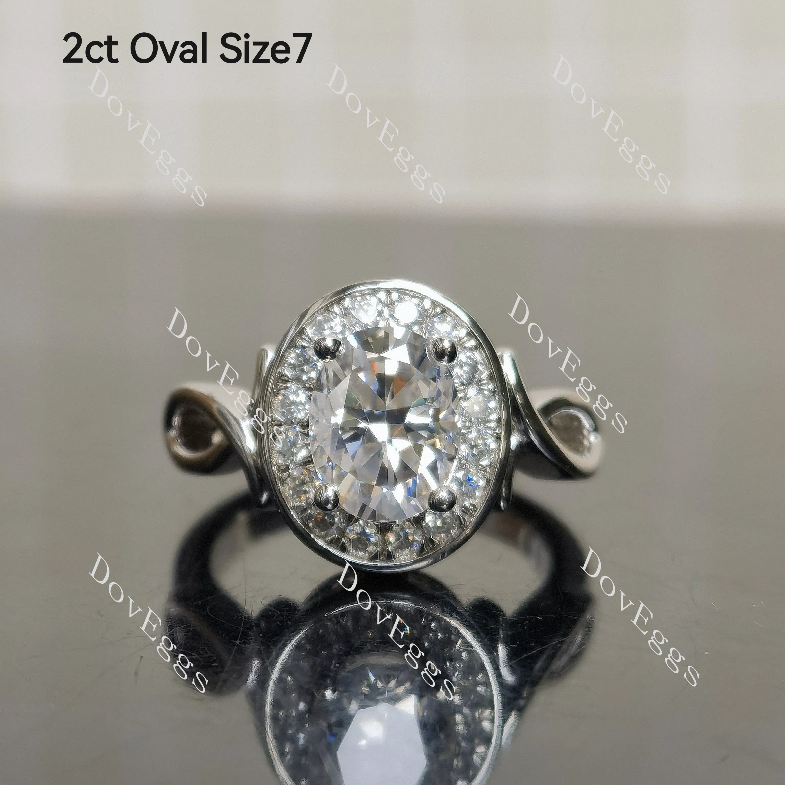 (size 6/7) Doveggs sterling silver pave oval/round moissanite ring