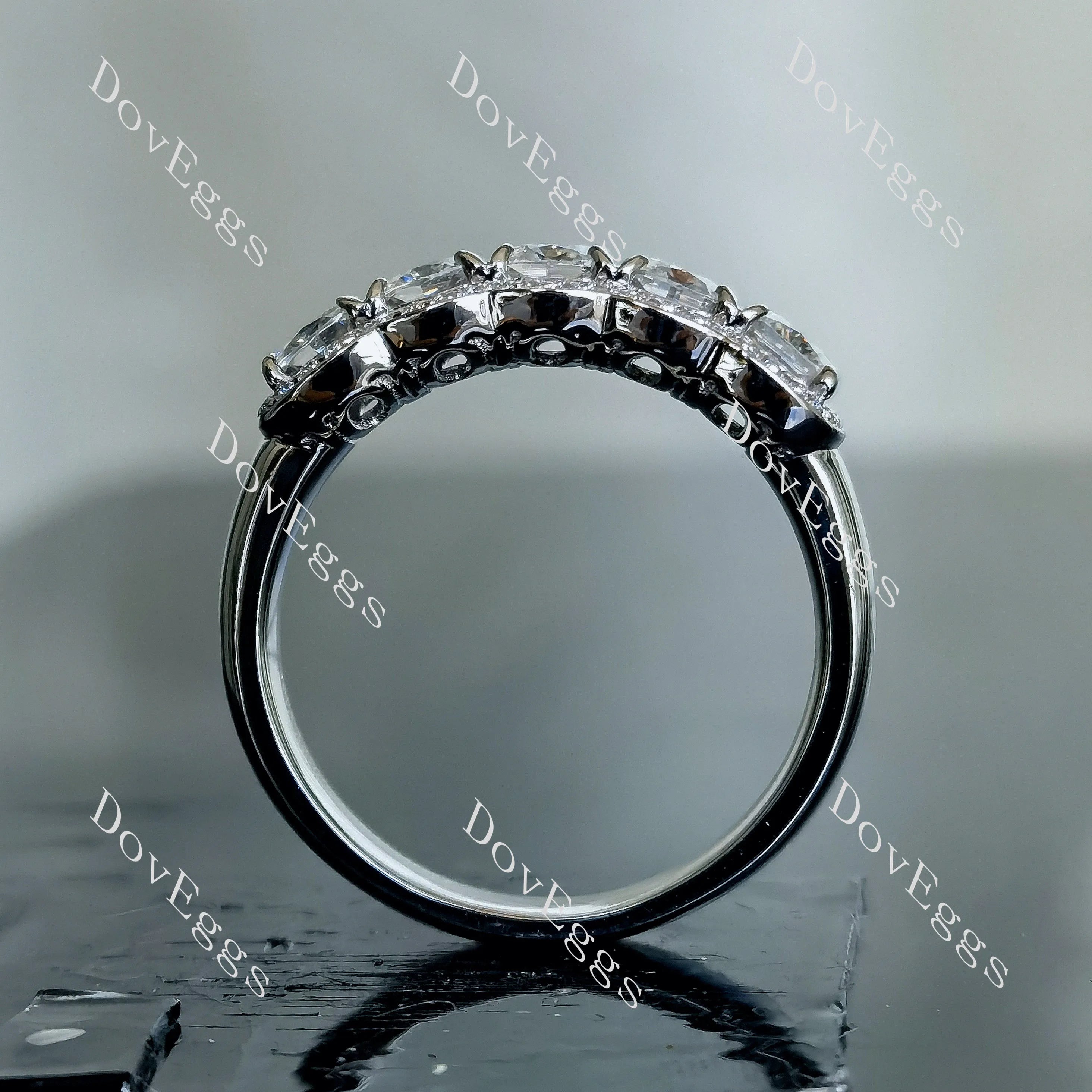 Doveggs five stones cushion/princess moissanite/Lab grown diamond wedding band-4.0mm band width