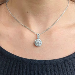 Doveggs 2ct round halo moissanite pendant necklace in sterling silver for women