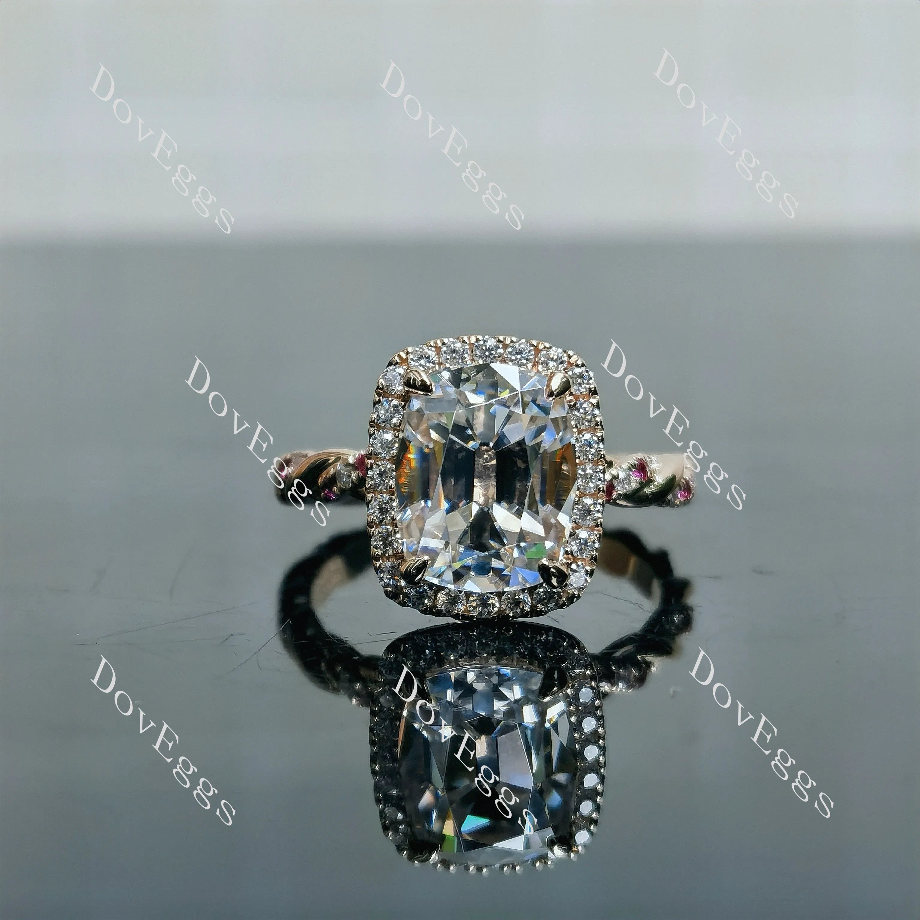 Doveggs Cushion pave halo moissanite engagement ring