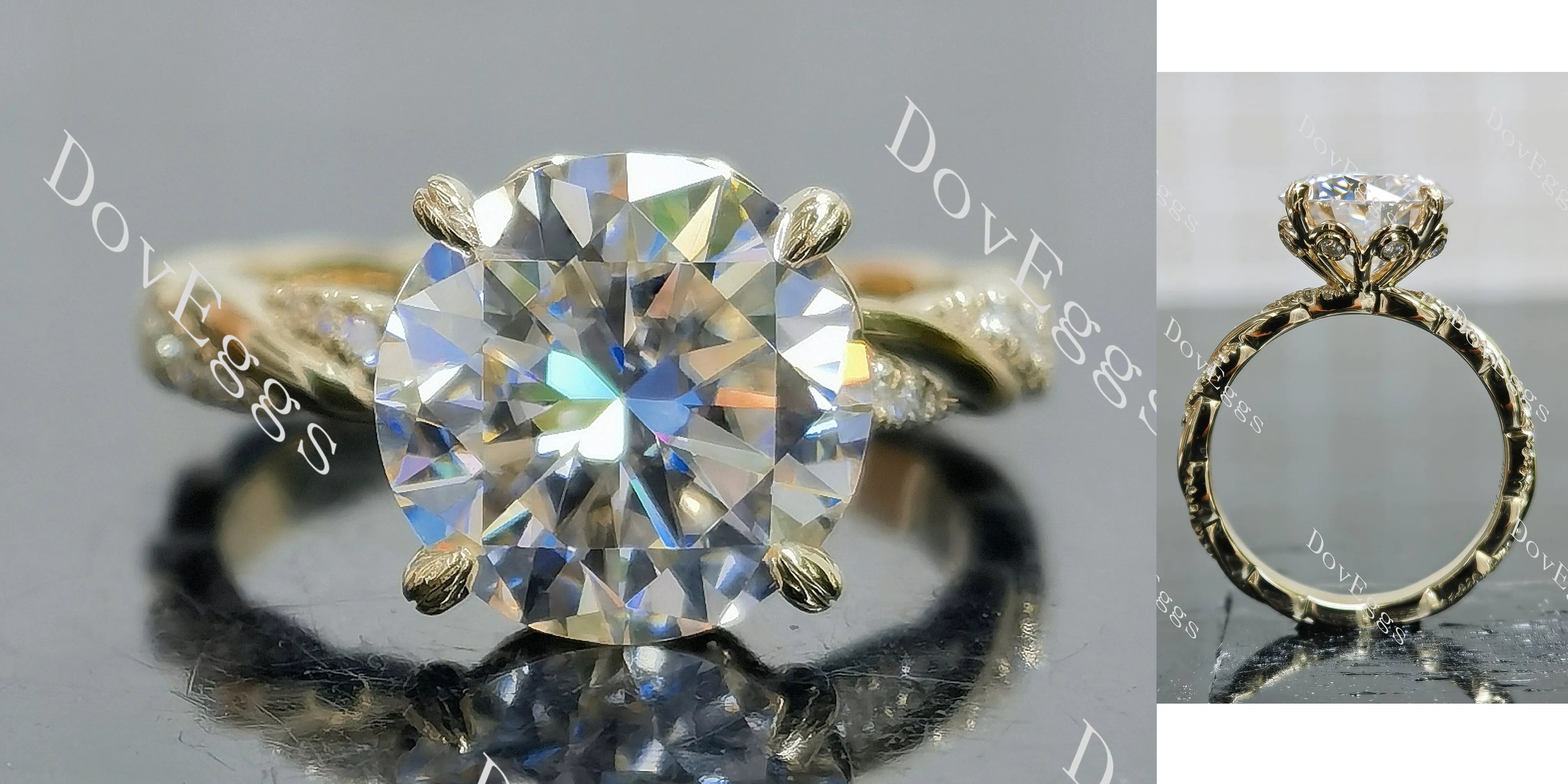 Doveggs floral pave vintage twisted engagement ring semi-mount only(Exclusively to DovEggs Stones)
