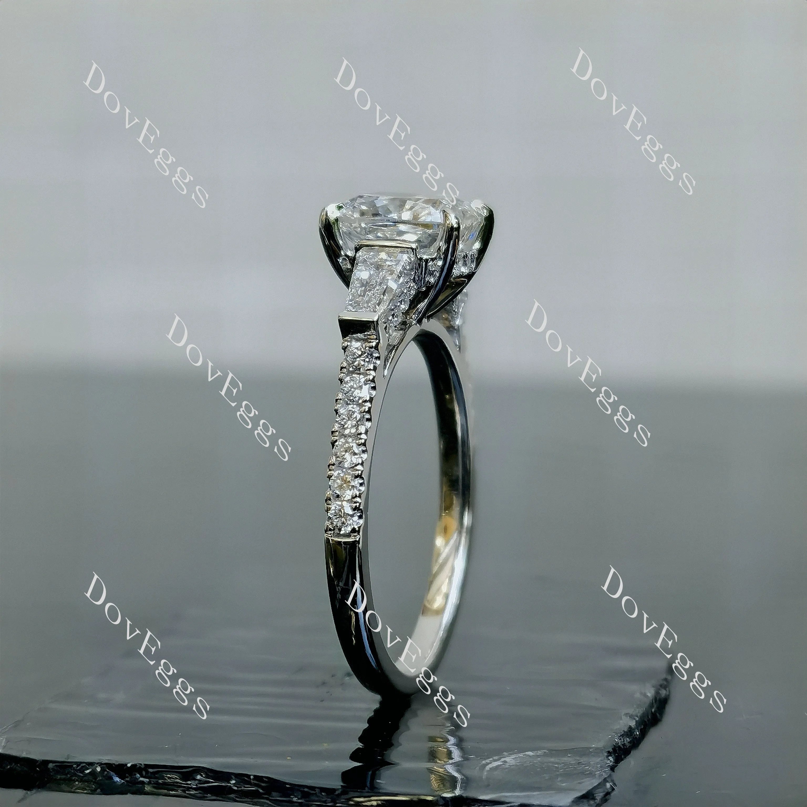 Cushion pave half eternity moissanite engagement ring| DovEggs