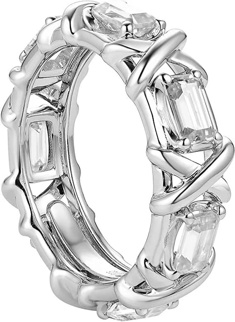 Doveggs 3*5mm emerald moissanite wedding band in sterling silver with 5.6mm Width