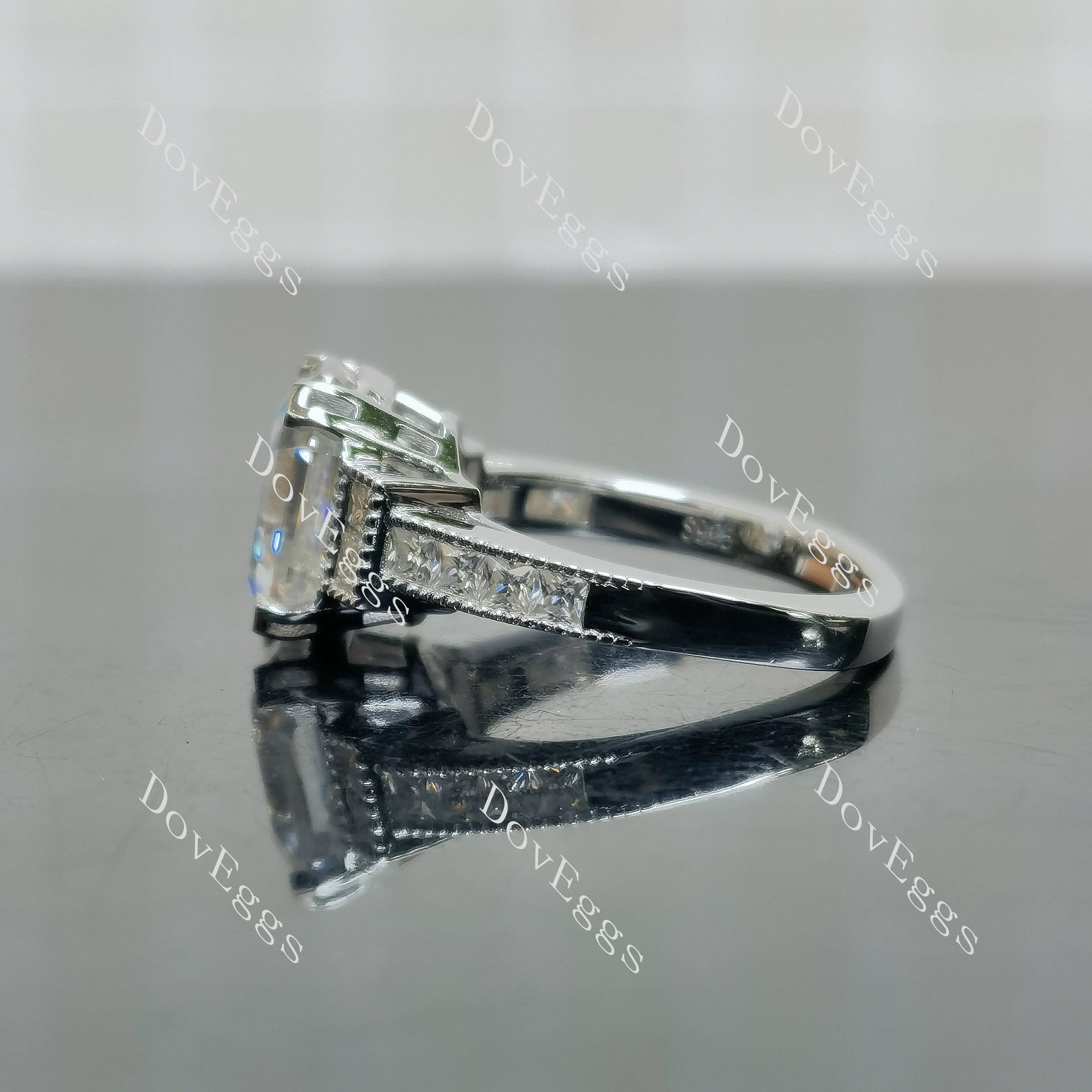Doveggs Elizabeth Taylor Krupp cut pave side stones moissanite engagement ring