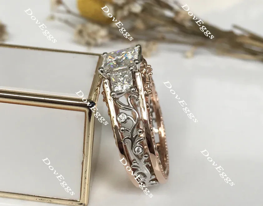 Mi amore eterno Julieann T princess hard engraved vintage moissanite ring hollow out band