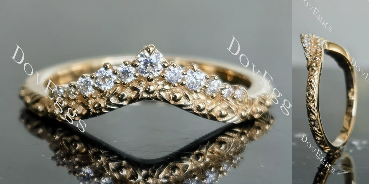 Doveggs round art deco curved moissanite/lab grown diamond wedding band-2.0mm band width