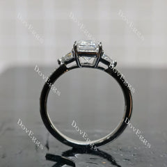 Emerald three stones pave moissanite engagement ring| DovEggs