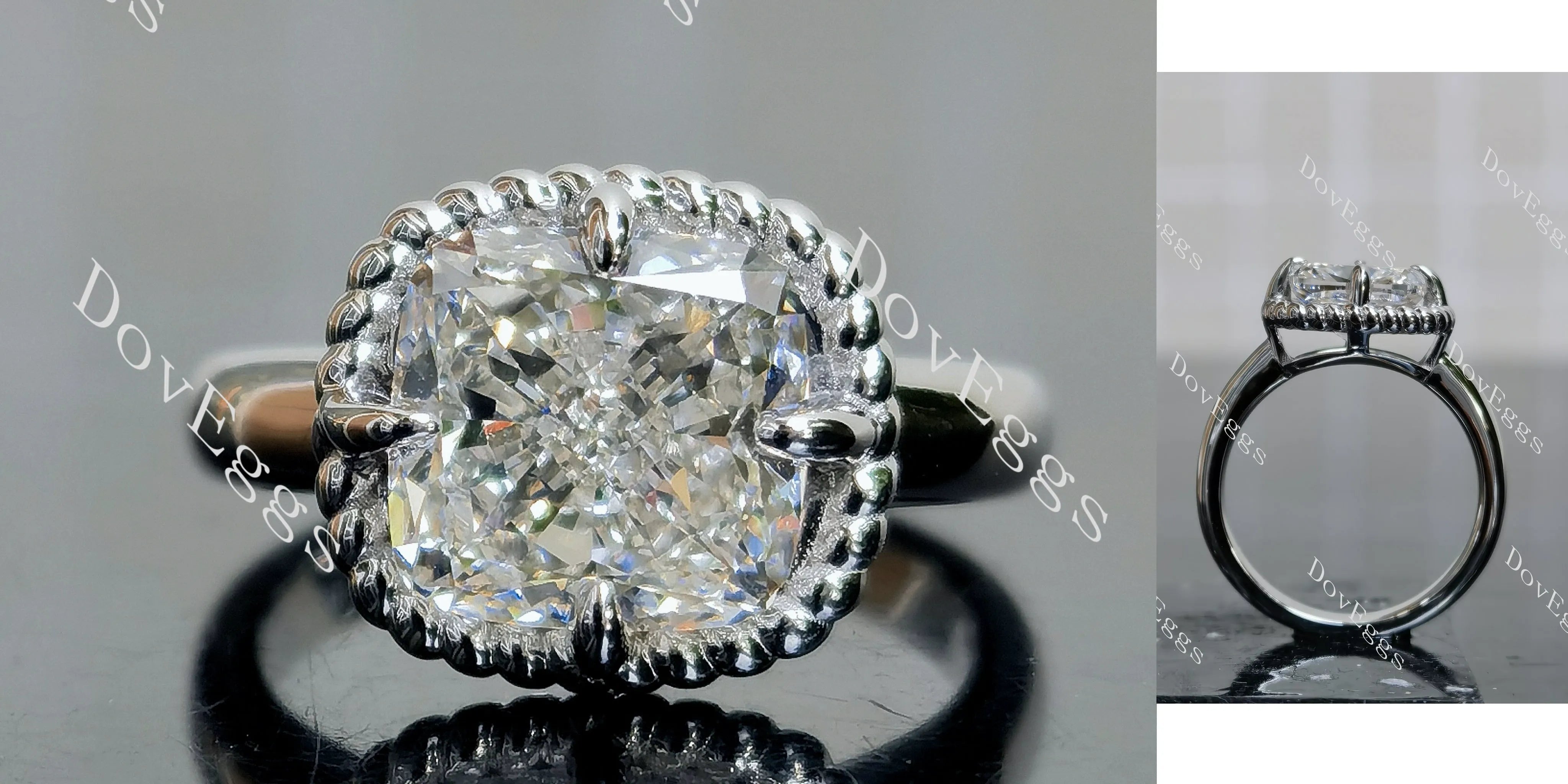 Doveggs Cushion Pave Bezel Lab Grown Diamond Engagement Ring