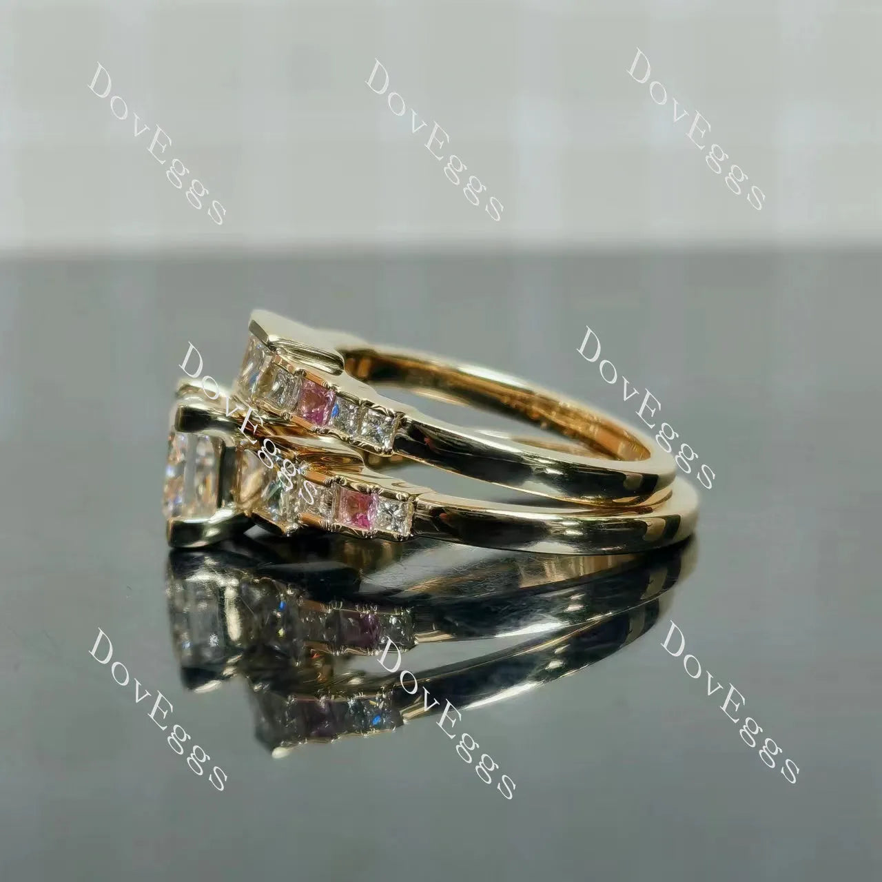 Doveggs Princess Bezel Side Stones Lab Grown Diamond Bridal Set (2 rings)