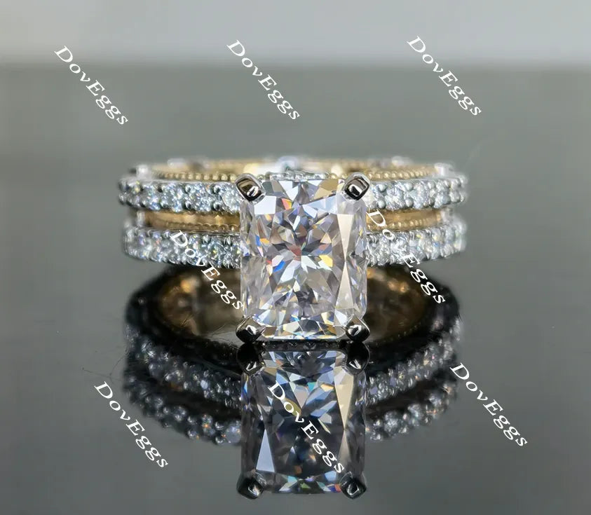 Doveggs Radiant Vintage/Antique Moissanite bridal set(2rings)