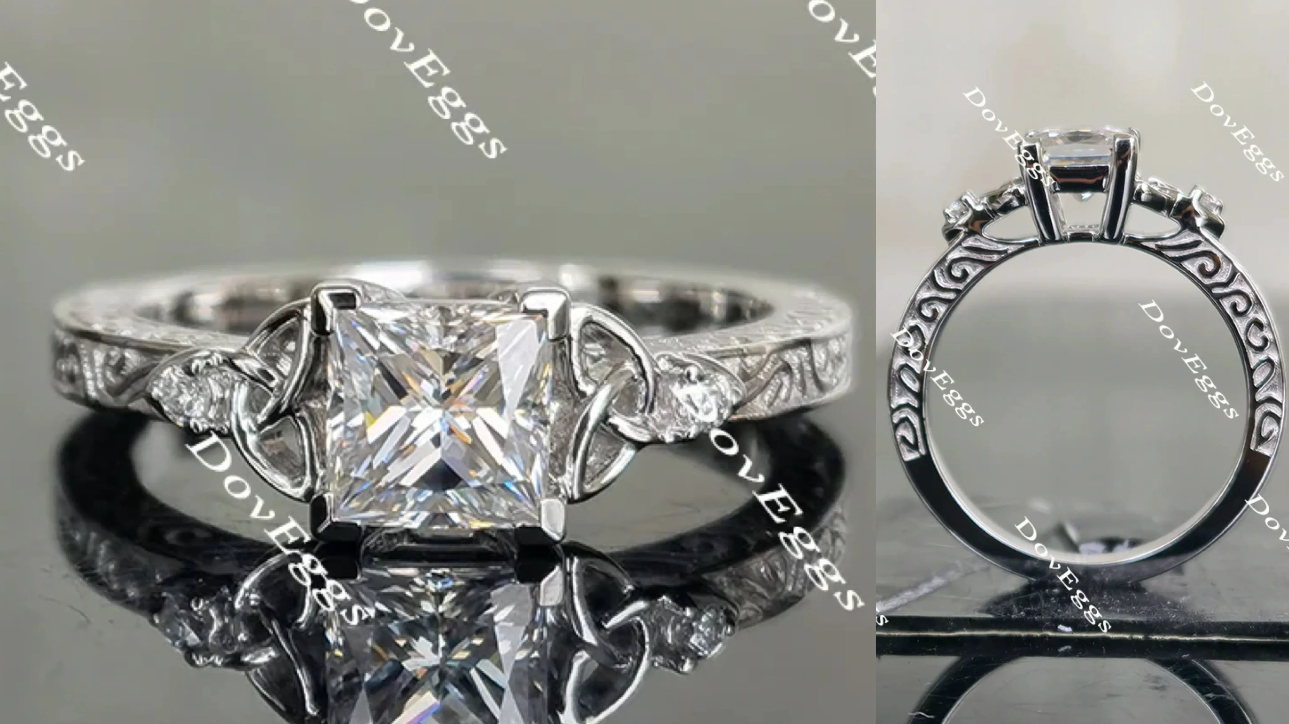 Doveggs princess carved vintage moissanite engagement ring