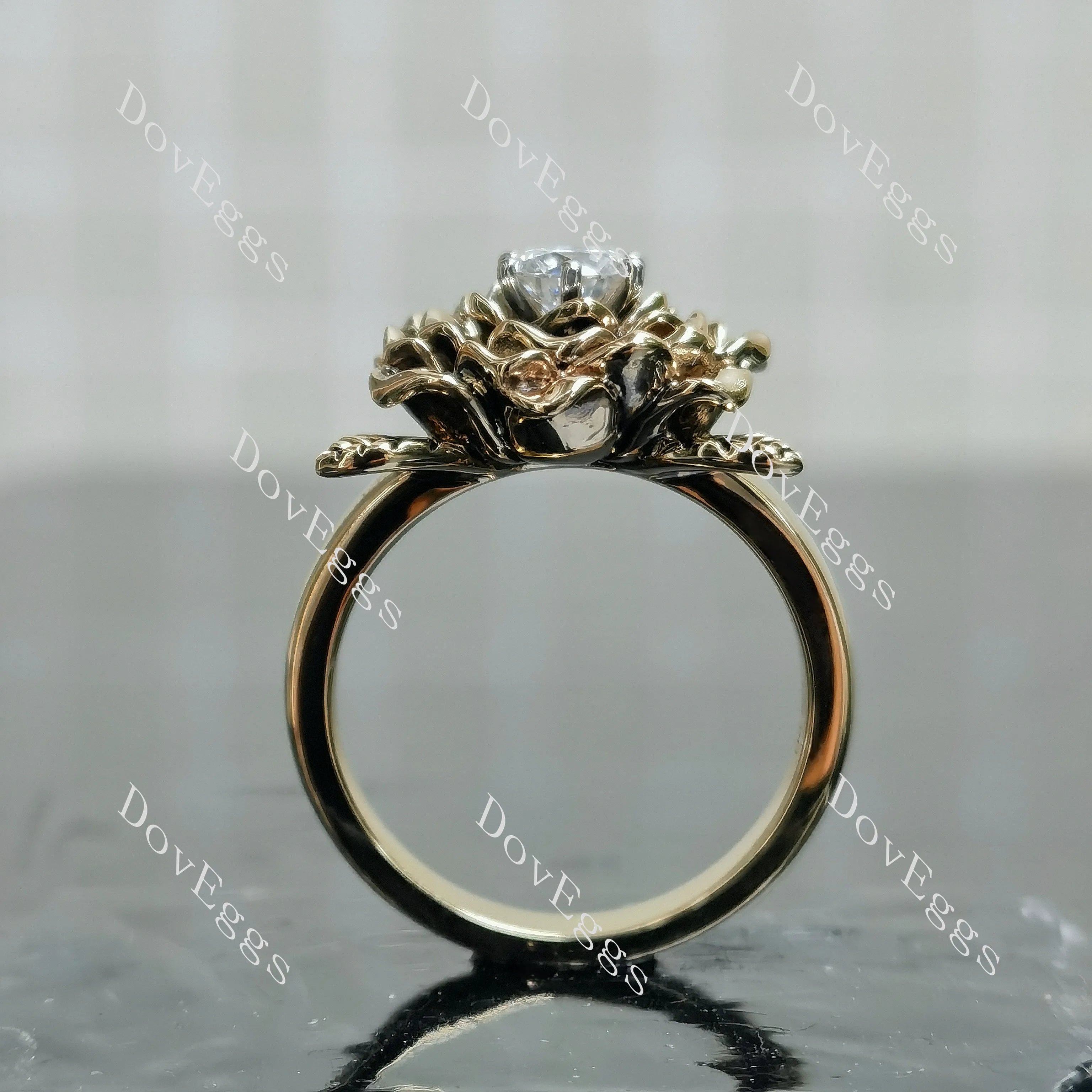 Maggie round floral pave solitaire moissanite engagement ring