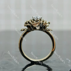 Maggie round floral pave solitaire moissanite engagement ring