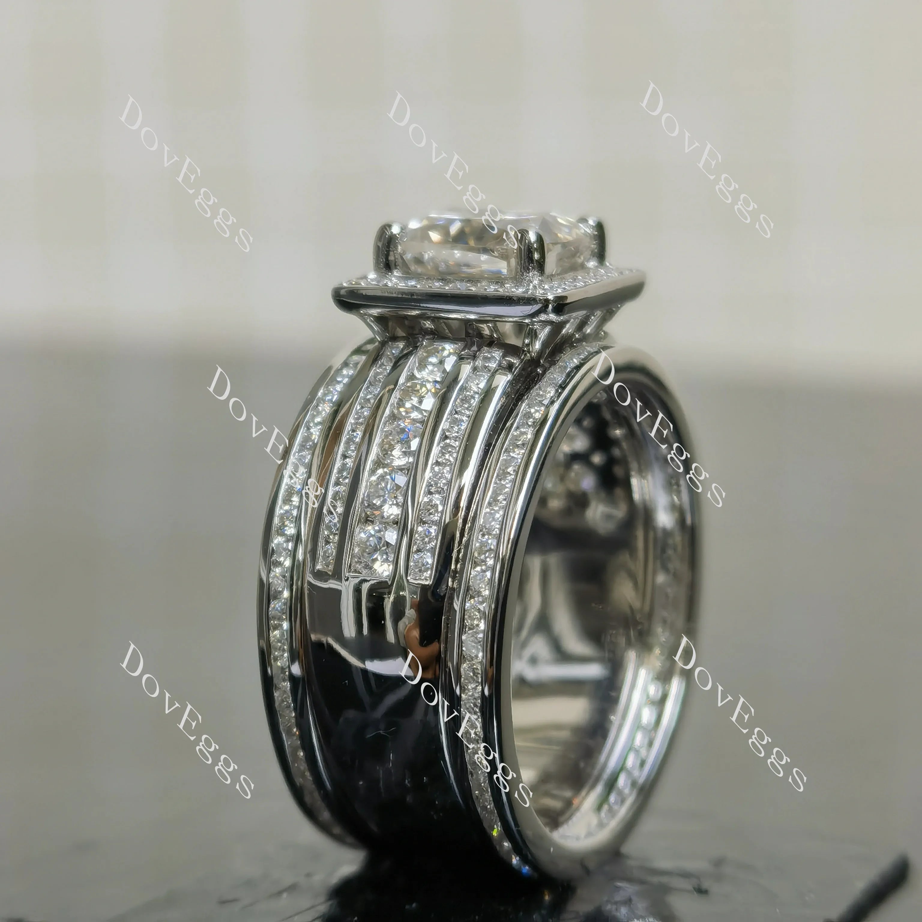 (size 8.75) Doveggs sterling silver 2ct cushion moissanite bridal set (3 rings soldered together)