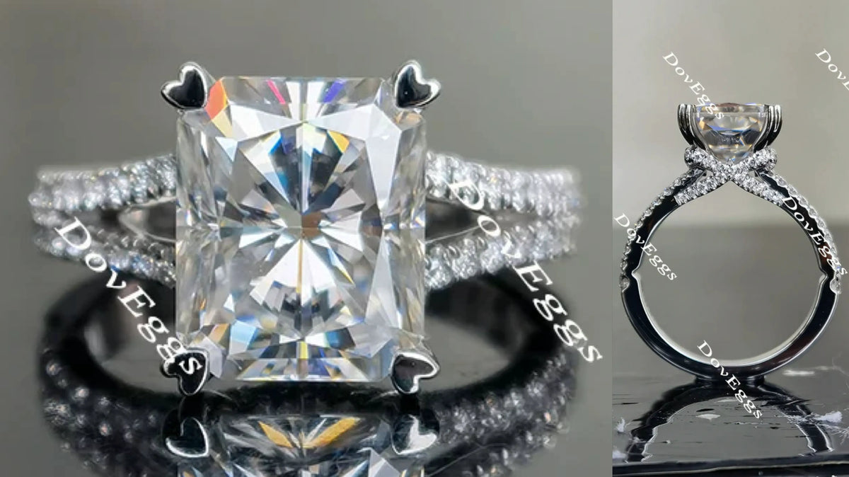 Doveggs radiant split shank pave moissanite engagement ring