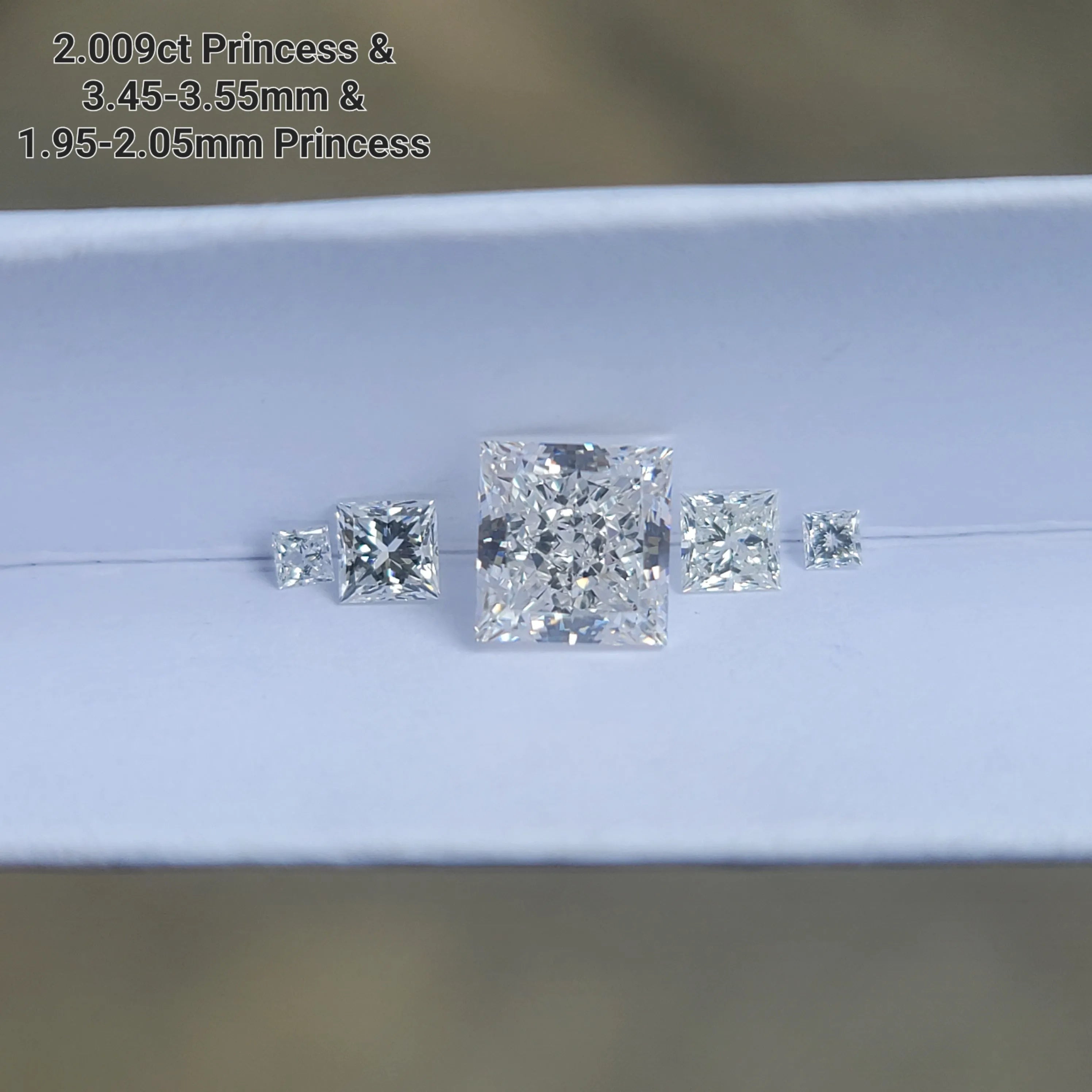 Doveggs 3.45-3.55mm/1.95-2.05mm/1.7-1.8mm princess lab diamond accents