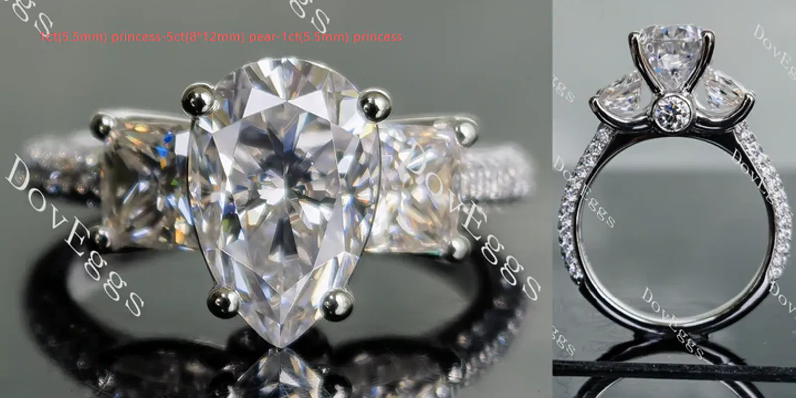 Doveggs pave three-stone moissanite engagement ring