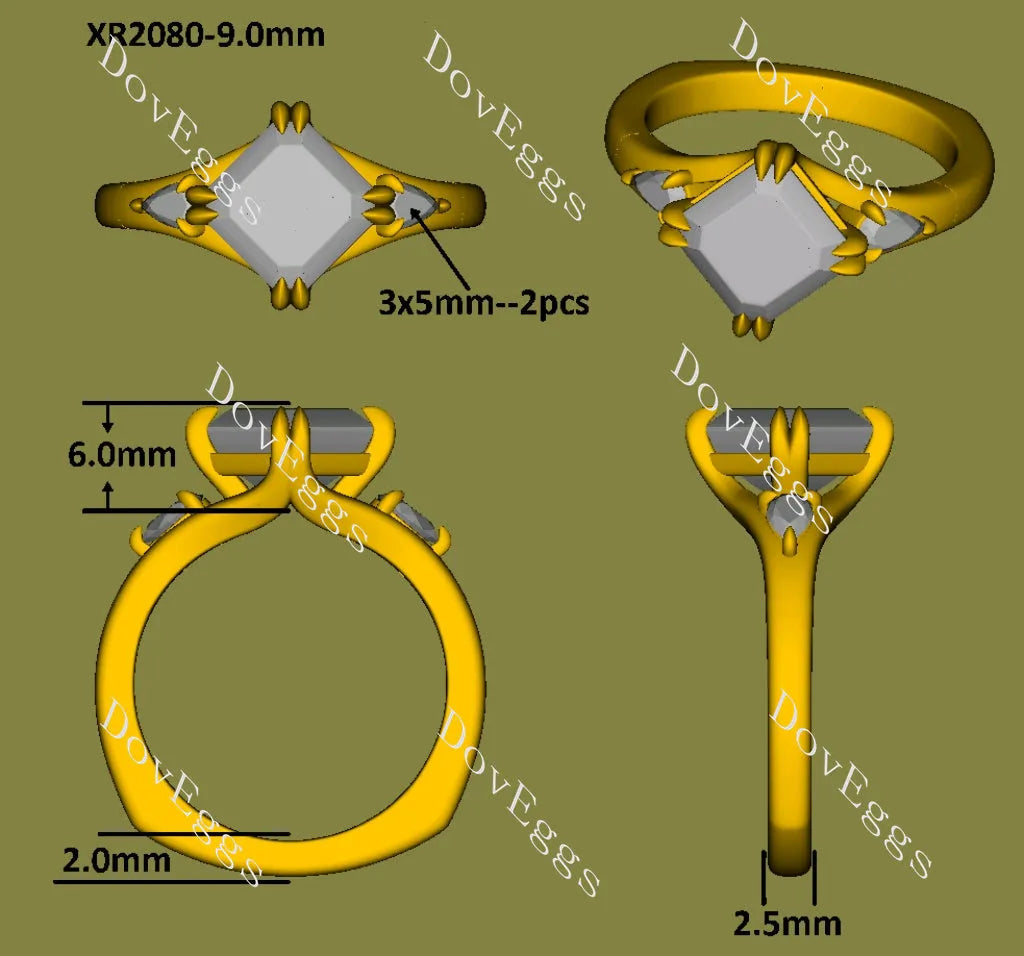 Doveggs three stones split shanks engagement ring semi-mount only(Exclusively to DovEggs stones)