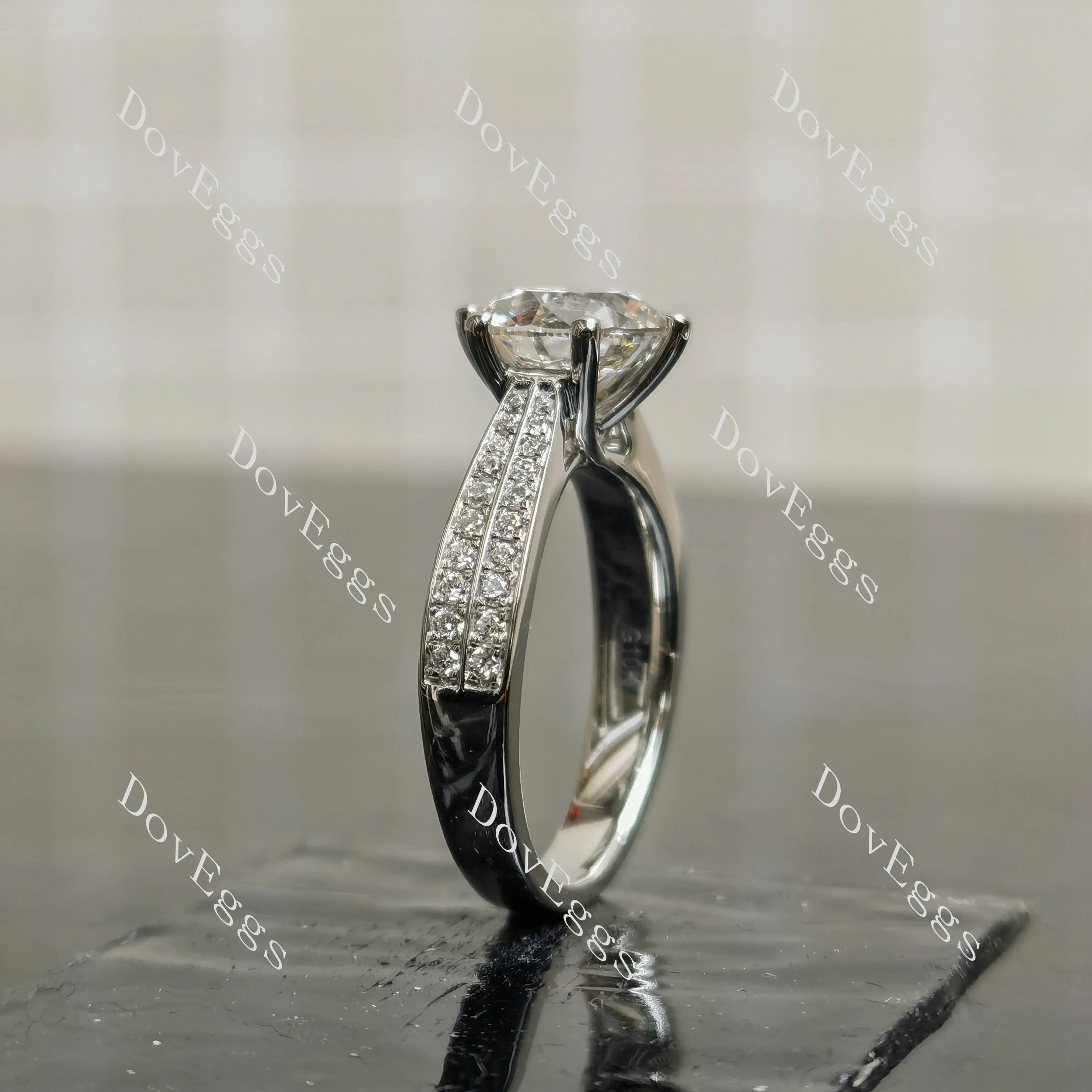 Round Pave half eternity moissanite engagement ring| DovEggs