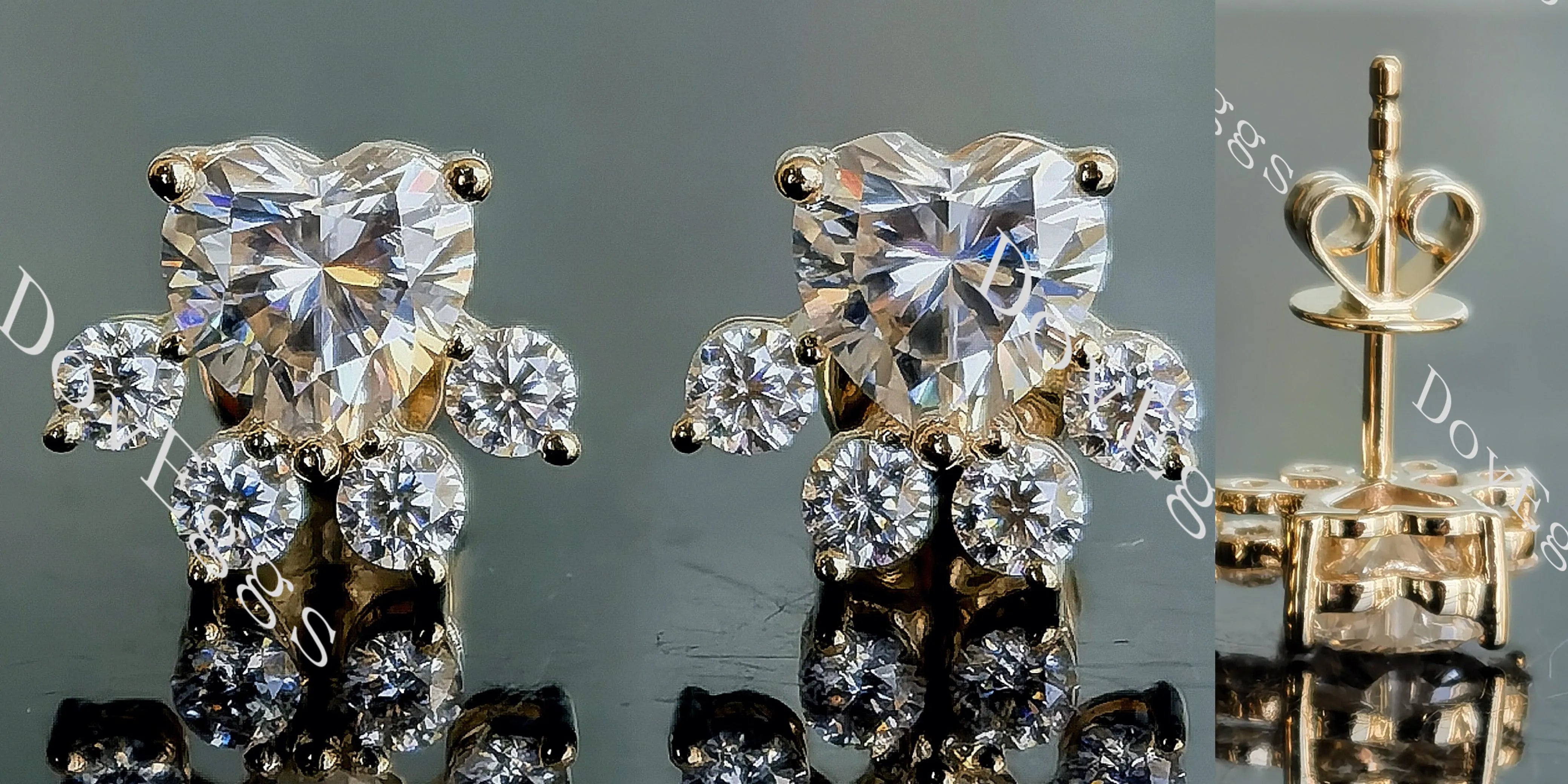 Doveggs pet paws heart moissanite stud earrings for women