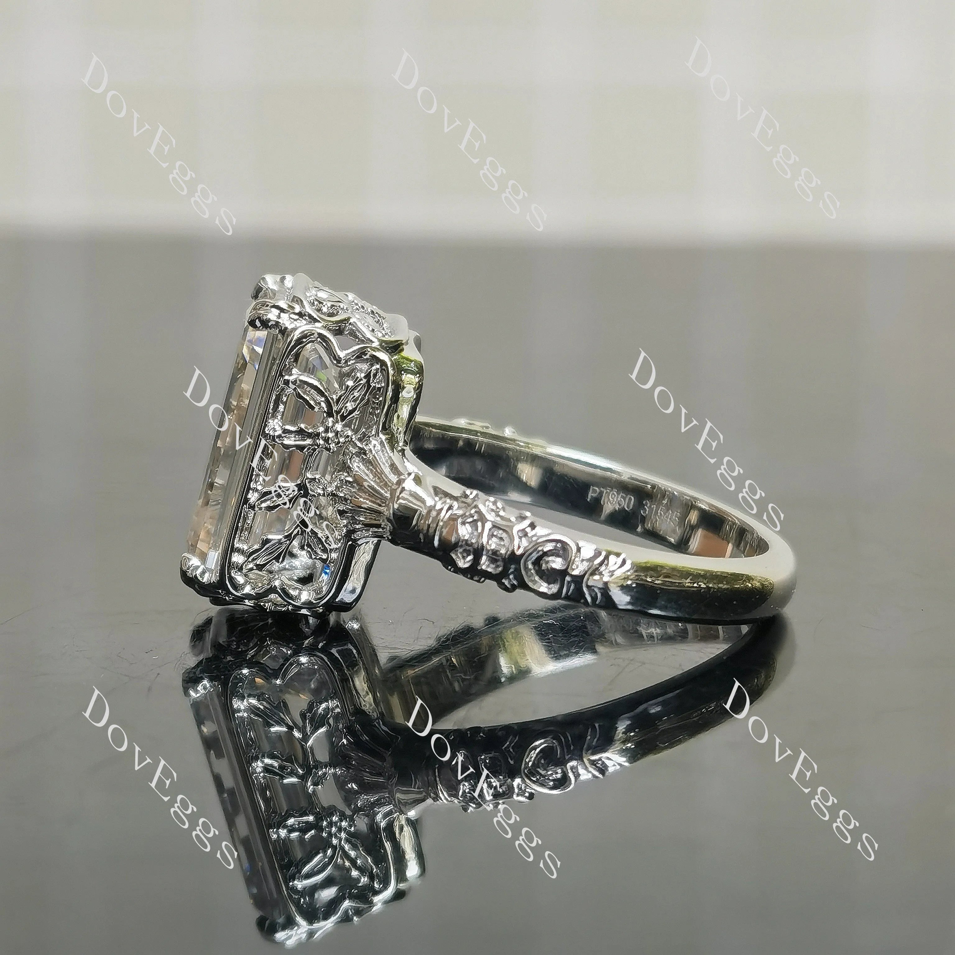 Beth's emerald heirloom solitaire vintage art deco moissanite engagement ring | Doveggs