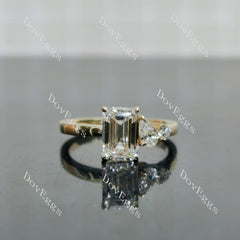 Doveggs Emerald Pave Three Stones Lab Grown Diamond Engagement Ring