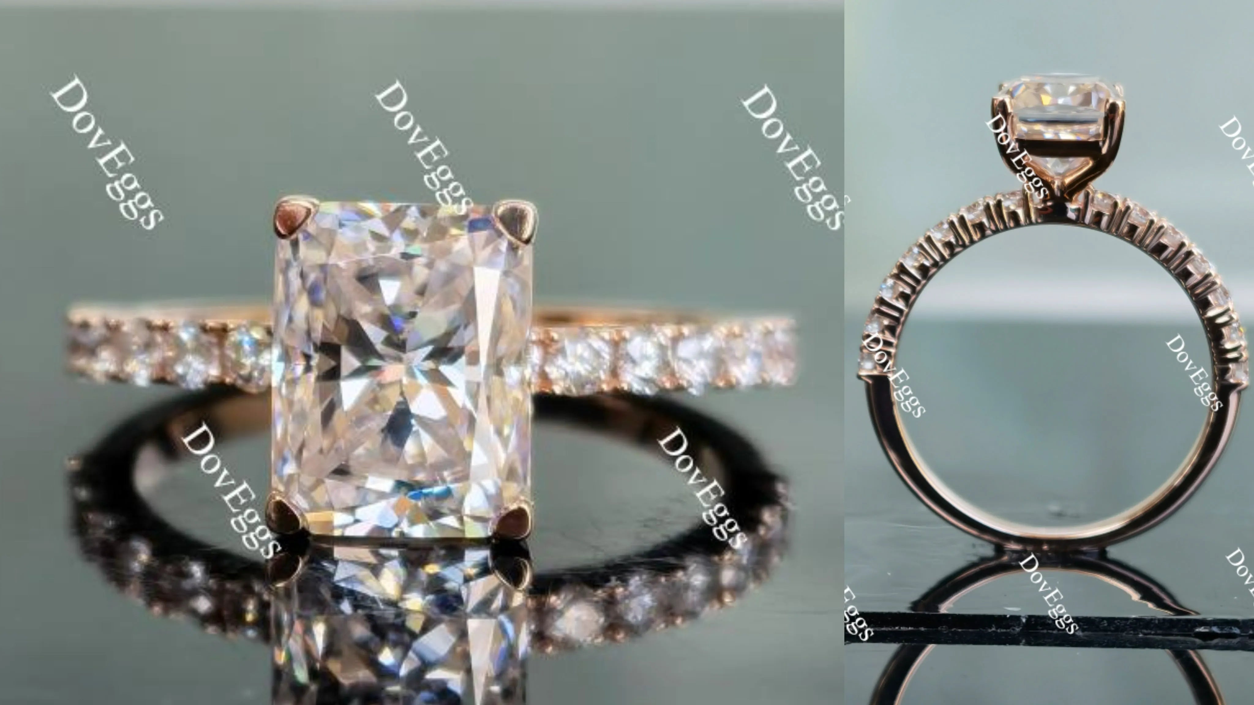The Kaylee radiant half eternity pave moissanite ring(engagement ring only)
