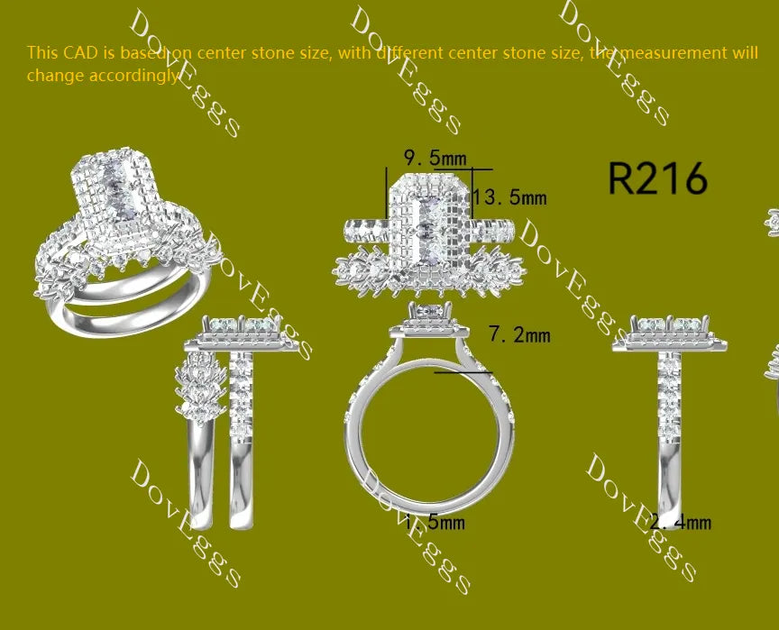 Doveggs princess double halo half eternity pave moissanite engagement ring