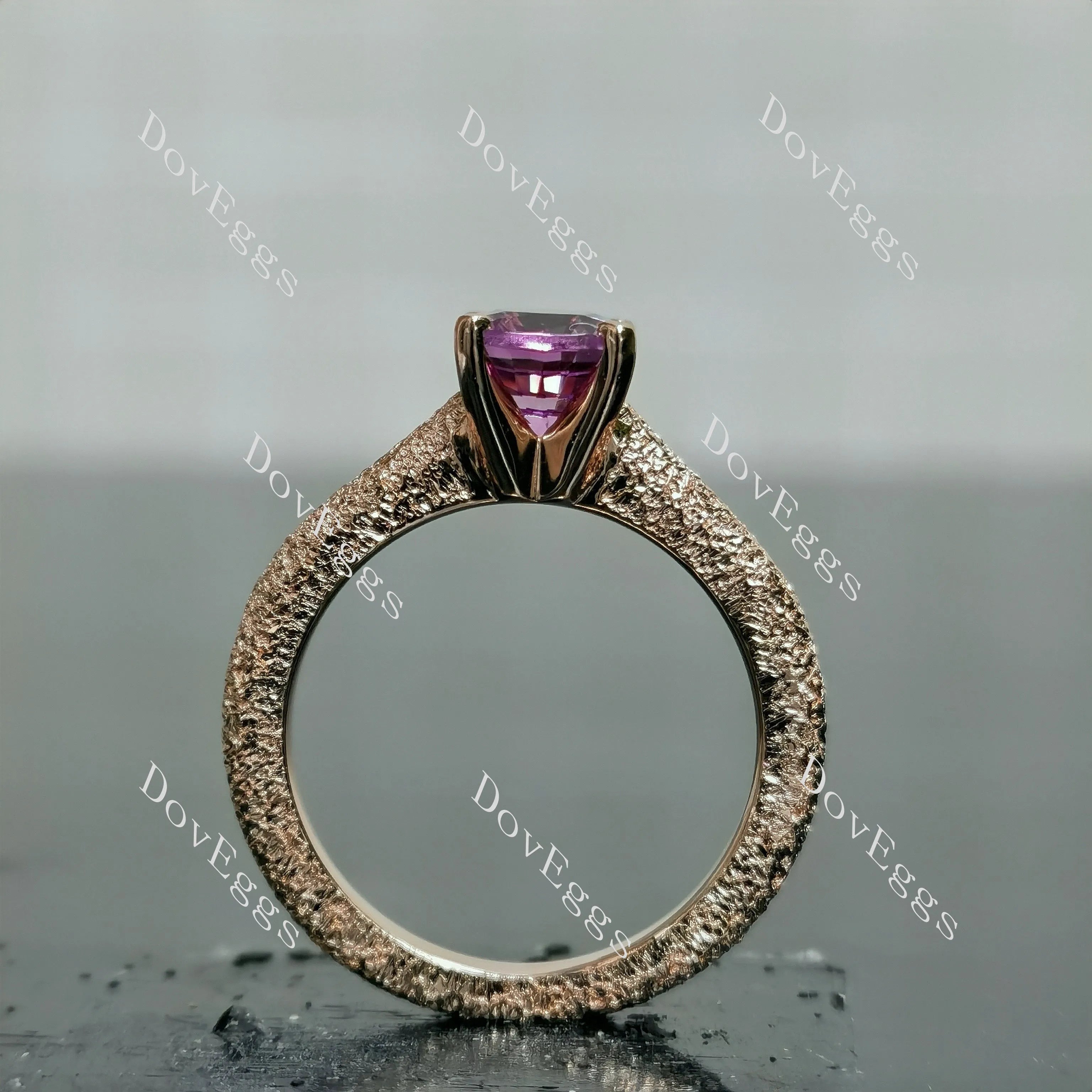Doveggs criss cut elongated cushion solitaire textured colored gem engagement ring