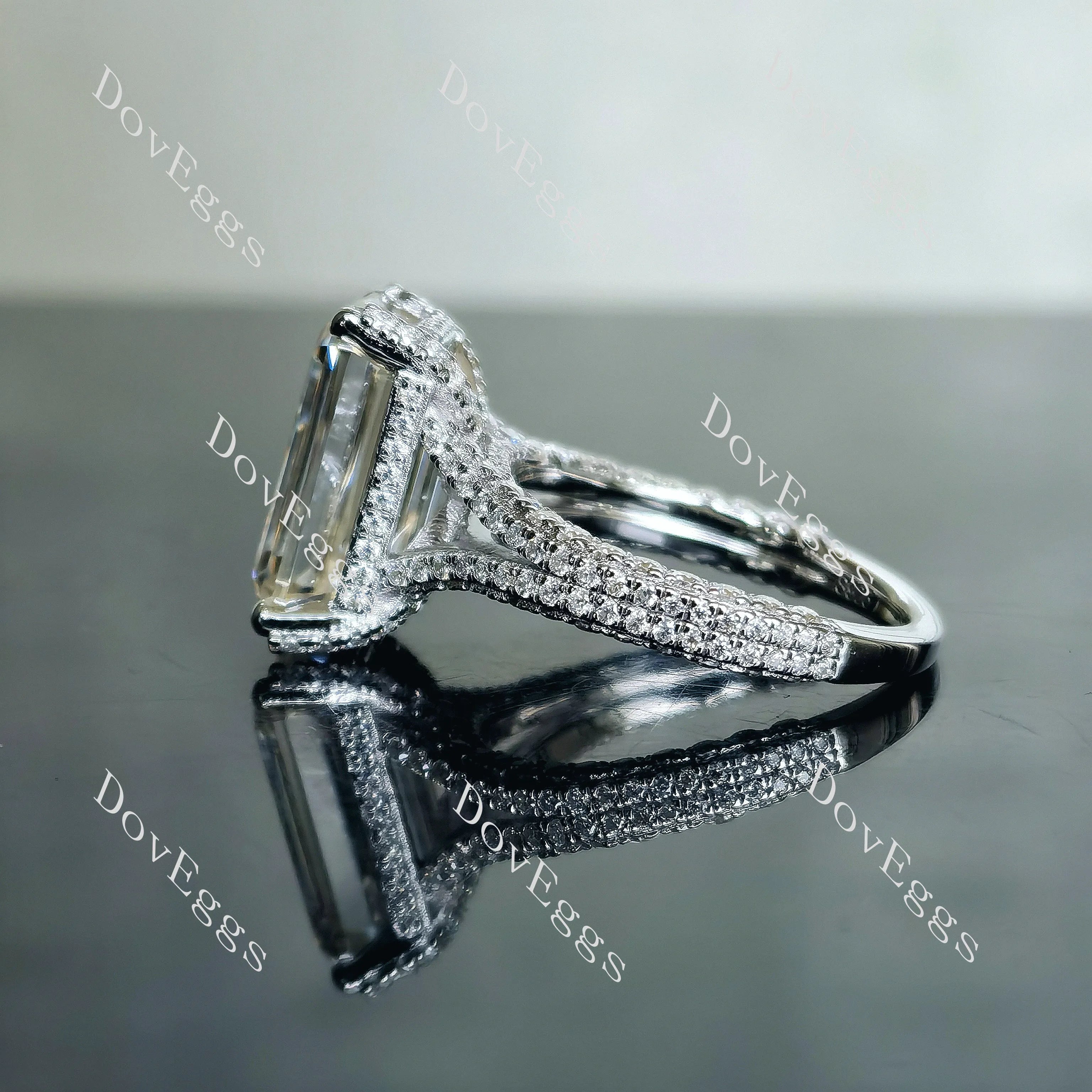 Doveggs emerald half eternity pave split shank moissanite ring