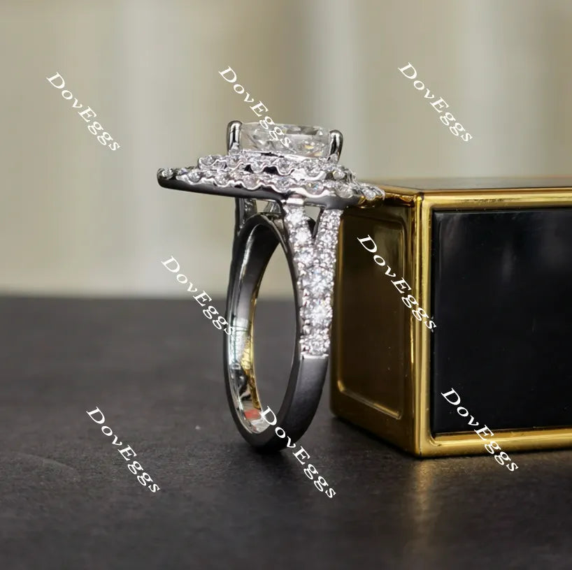 Doveggs pear half eternity double halo moissanite engagement ring