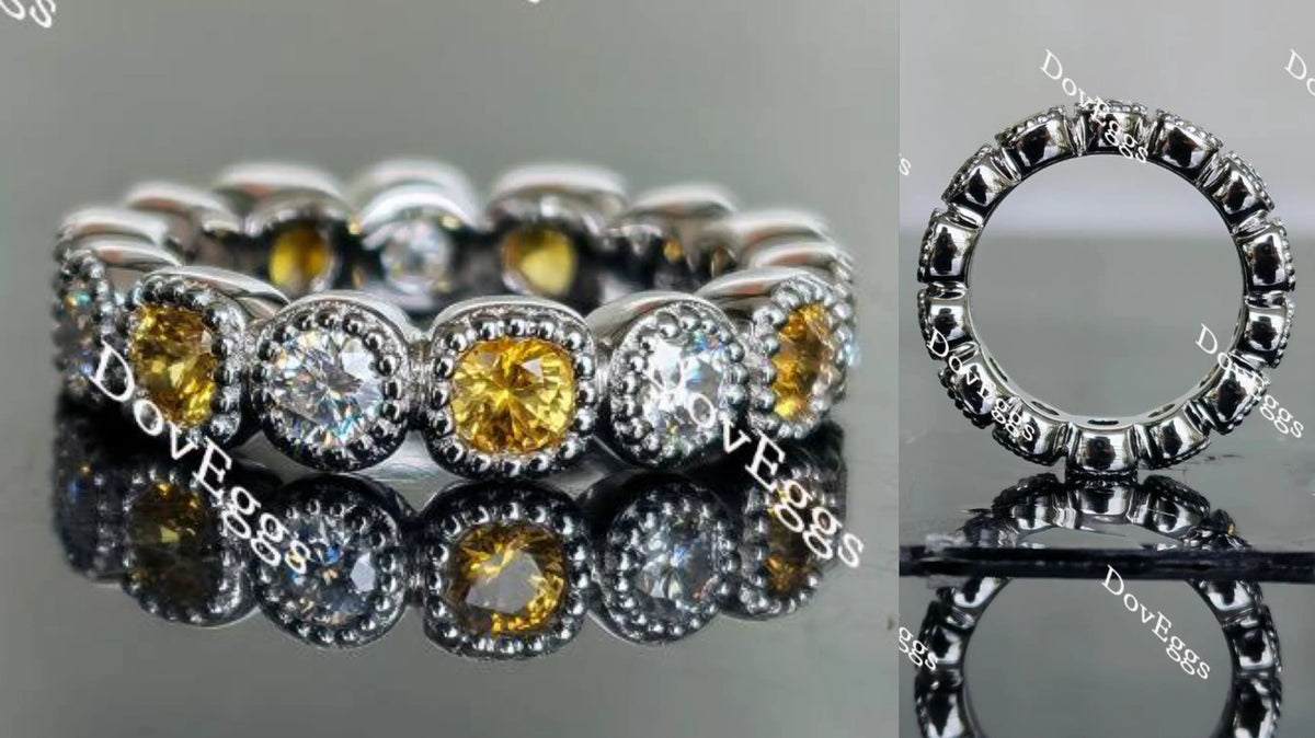 Doveggs round moissanite/lab grown diamond & colored gem wedding band-4.1mm band width