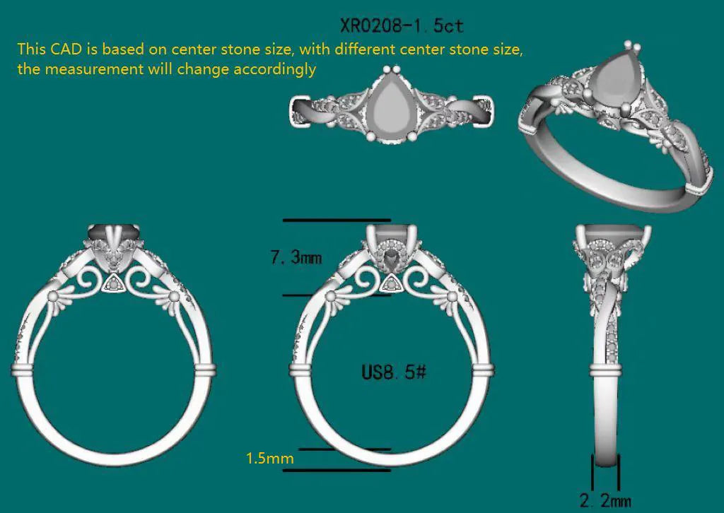 Doveggs pear vintage moissanite engagement ring