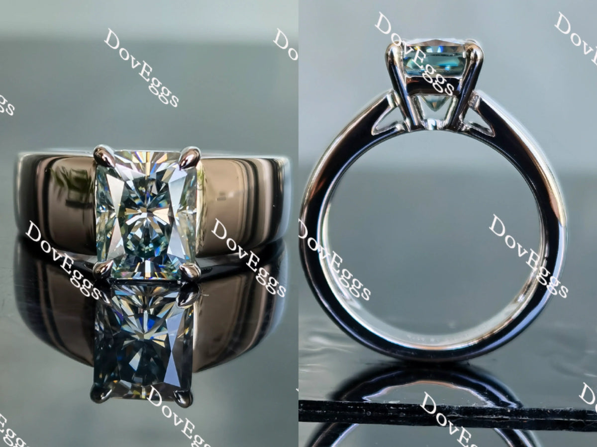 Doveggs smokey spark grey radiant H&A cut solitaire wide band moissanite ring