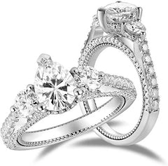 Doveggs pear vintage/antique pave moissanite engagement ring in sterling silver setting