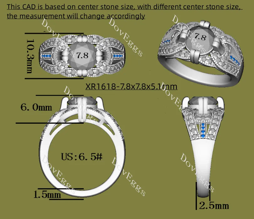 Doveggs Correen Rround Vintage Split Shank Lab Grown Diamond Engagement Ring