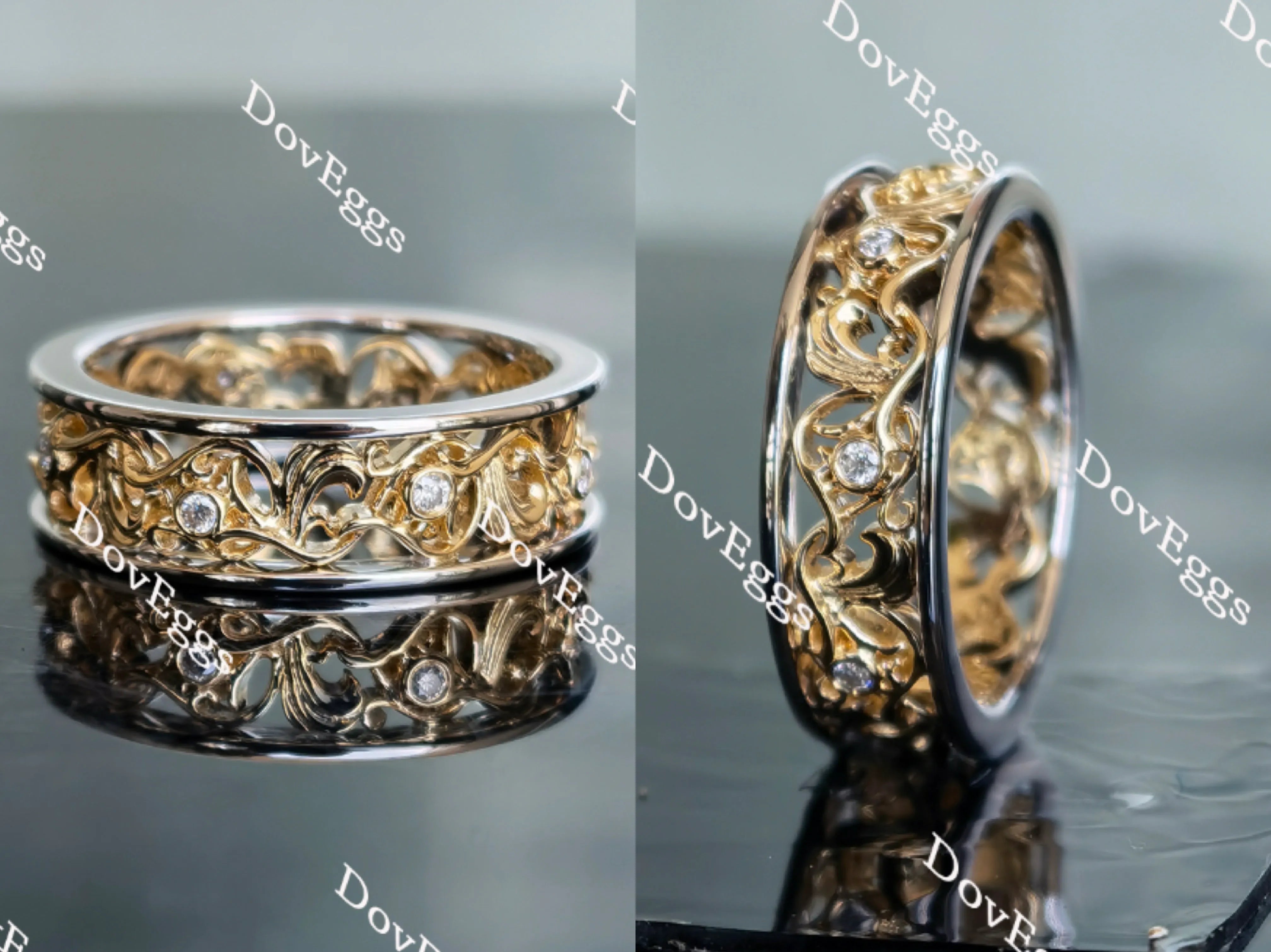 Doveggs round vintage moissanite/lab grown diamond wedding band for women-6mm band width