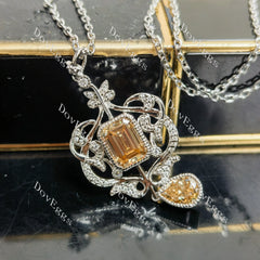 Doveggs sterling silver 2ct emerald & 1ct pear center colored moissanite pendant necklace