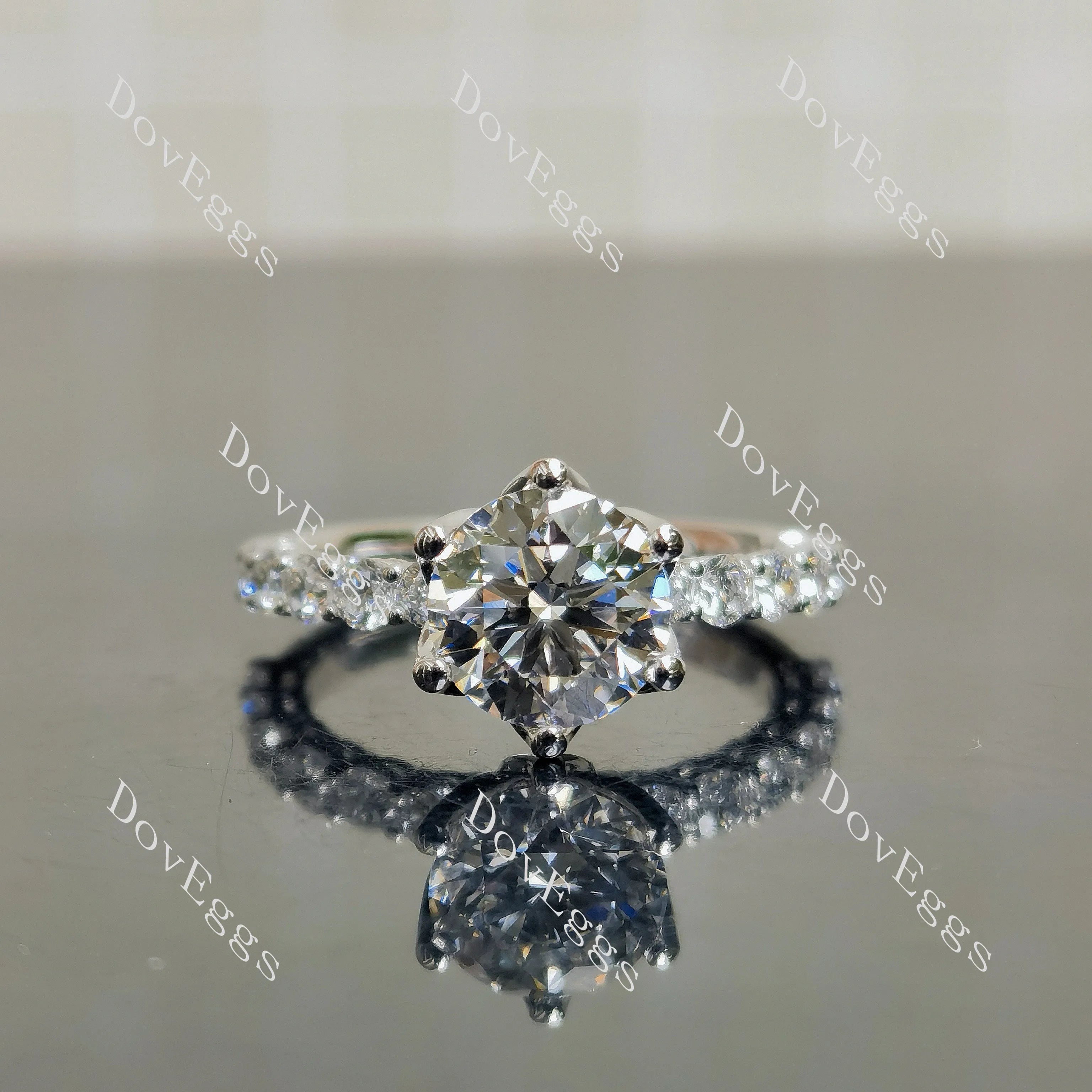 Doveggs Round Pave Half Eternity Lab Grown Diamond Engagement Ring